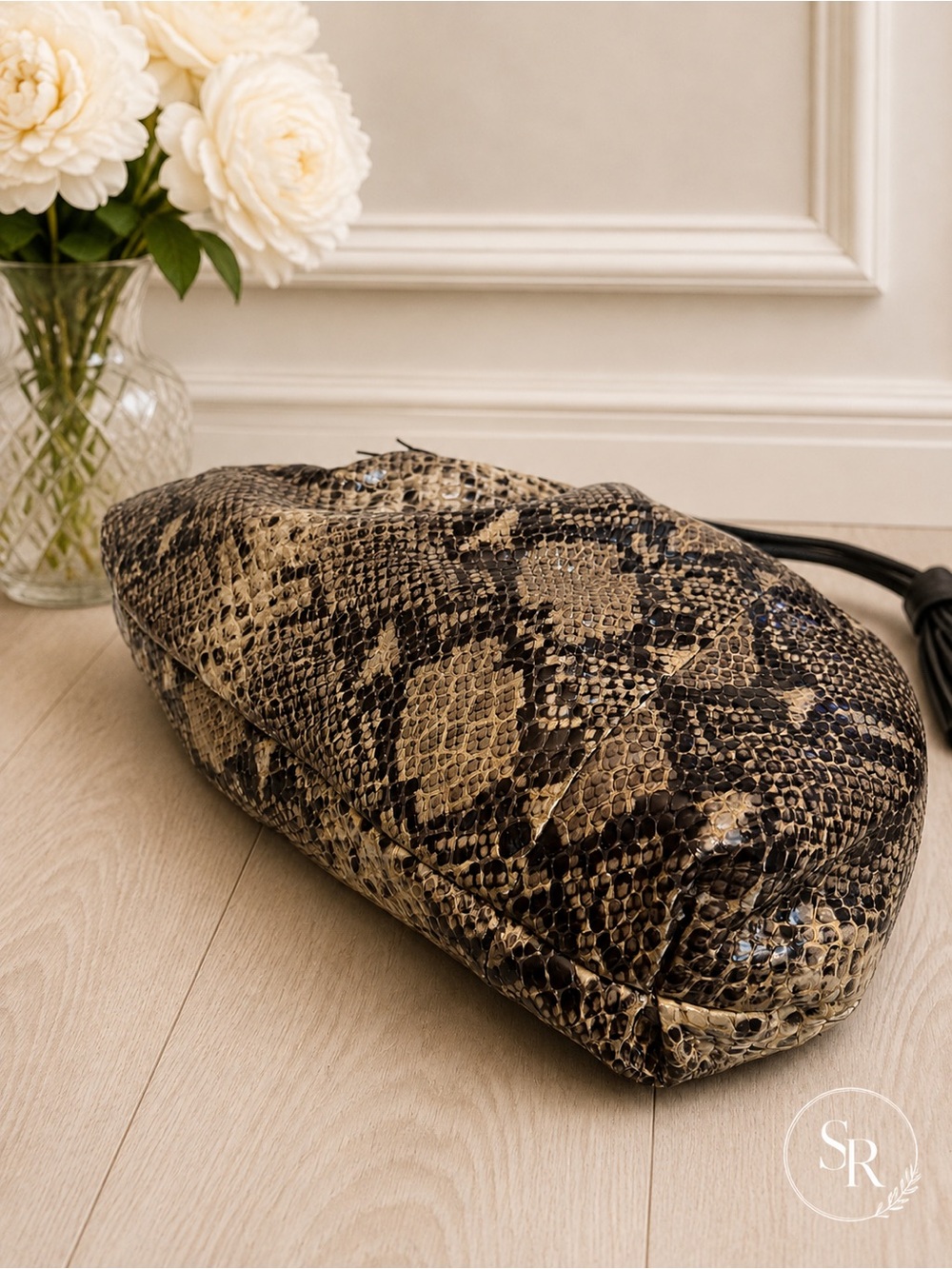 Brighton Nolita Snakeskin Print Leather Hobo Bag Python Tassel Large - Picture 7 of 13